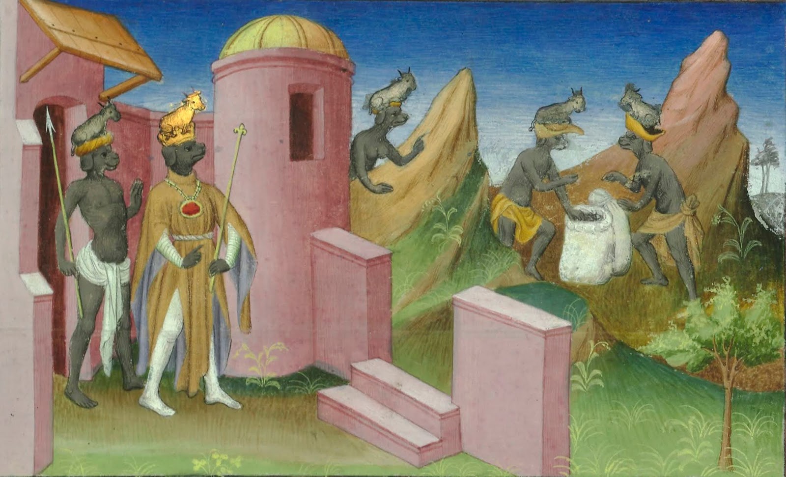 Cynocephali of the Nicobar Islands. in the Itinerarium of Odoric of Pordenone, c1410-1412, public domain.jpg